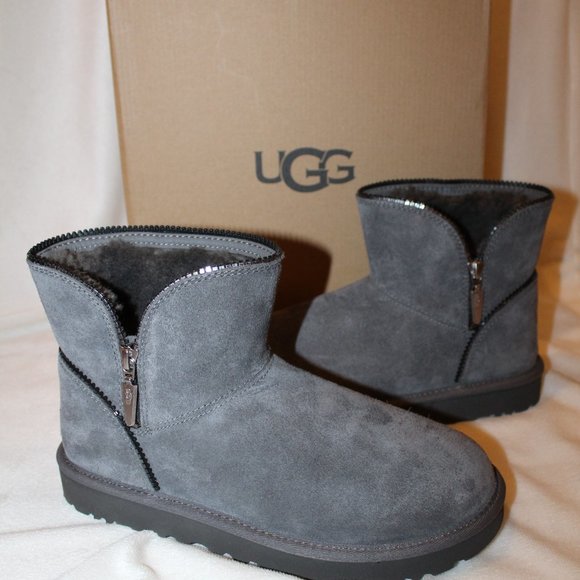 NIB UGG WOMEN'S‎ FLORENCE MINI SUEDE SHEARLING LINED ZIPPER ACCENT ANKLE … - Picture 2 of 9